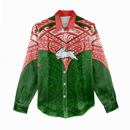 Personalized South Sydney Rabbitohs Women Casual Shirt Polynesian Tribal Pattern Style