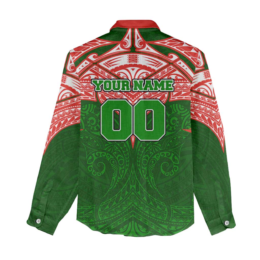 Personalized South Sydney Rabbitohs Women Casual Shirt Polynesian Tribal Pattern Style