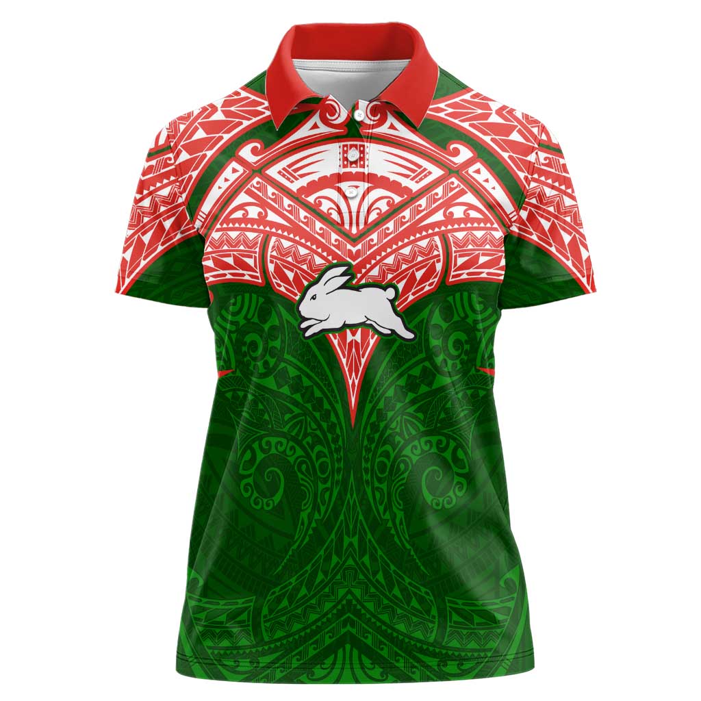 Personalized South Sydney Rabbitohs Women Polo Shirt Polynesian Tribal Pattern Style