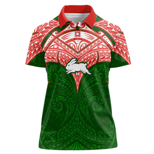 Personalized South Sydney Rabbitohs Women Polo Shirt Polynesian Tribal Pattern Style