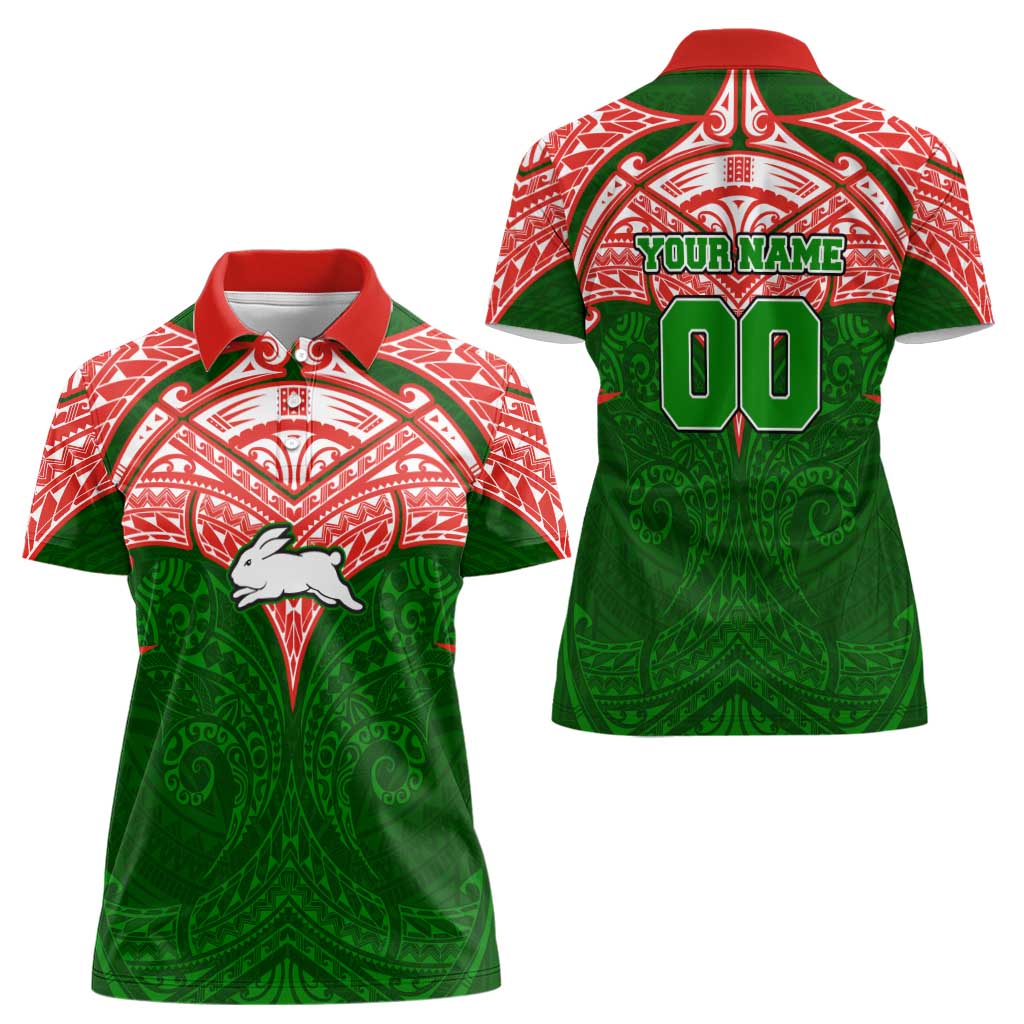 Personalized South Sydney Rabbitohs Women Polo Shirt Polynesian Tribal Pattern Style