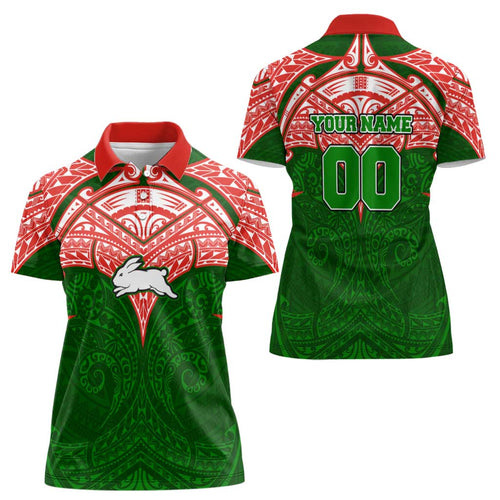 Personalized South Sydney Rabbitohs Women Polo Shirt Polynesian Tribal Pattern Style