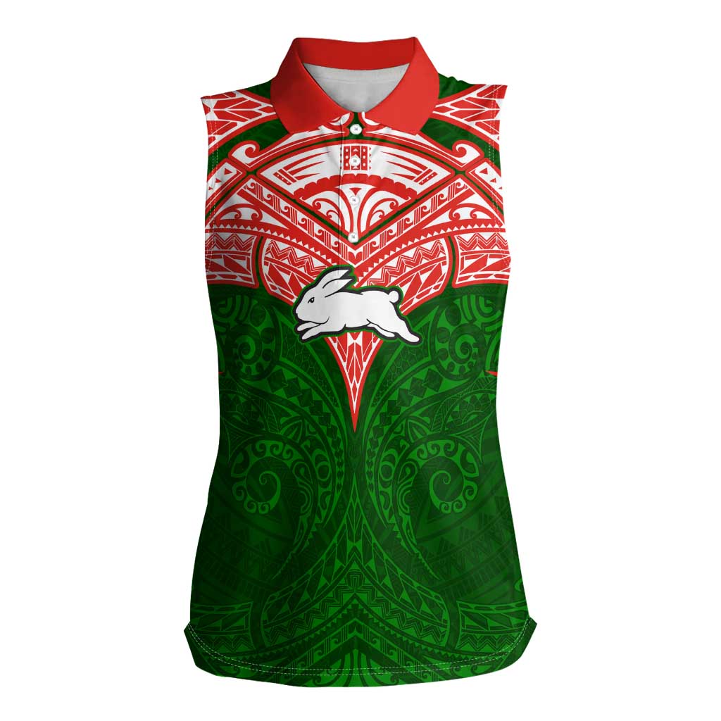 Personalized South Sydney Rabbitohs Women Sleeveless Polo Shirt Polynesian Tribal Pattern Style