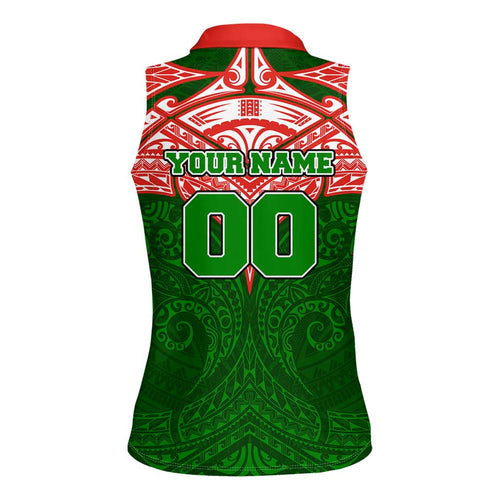 Personalized South Sydney Rabbitohs Women Sleeveless Polo Shirt Polynesian Tribal Pattern Style