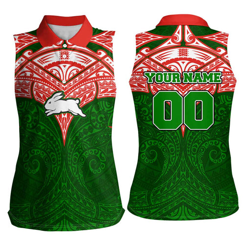 Personalized South Sydney Rabbitohs Women Sleeveless Polo Shirt Polynesian Tribal Pattern Style
