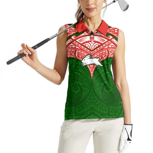 Personalized South Sydney Rabbitohs Women Sleeveless Polo Shirt Polynesian Tribal Pattern Style