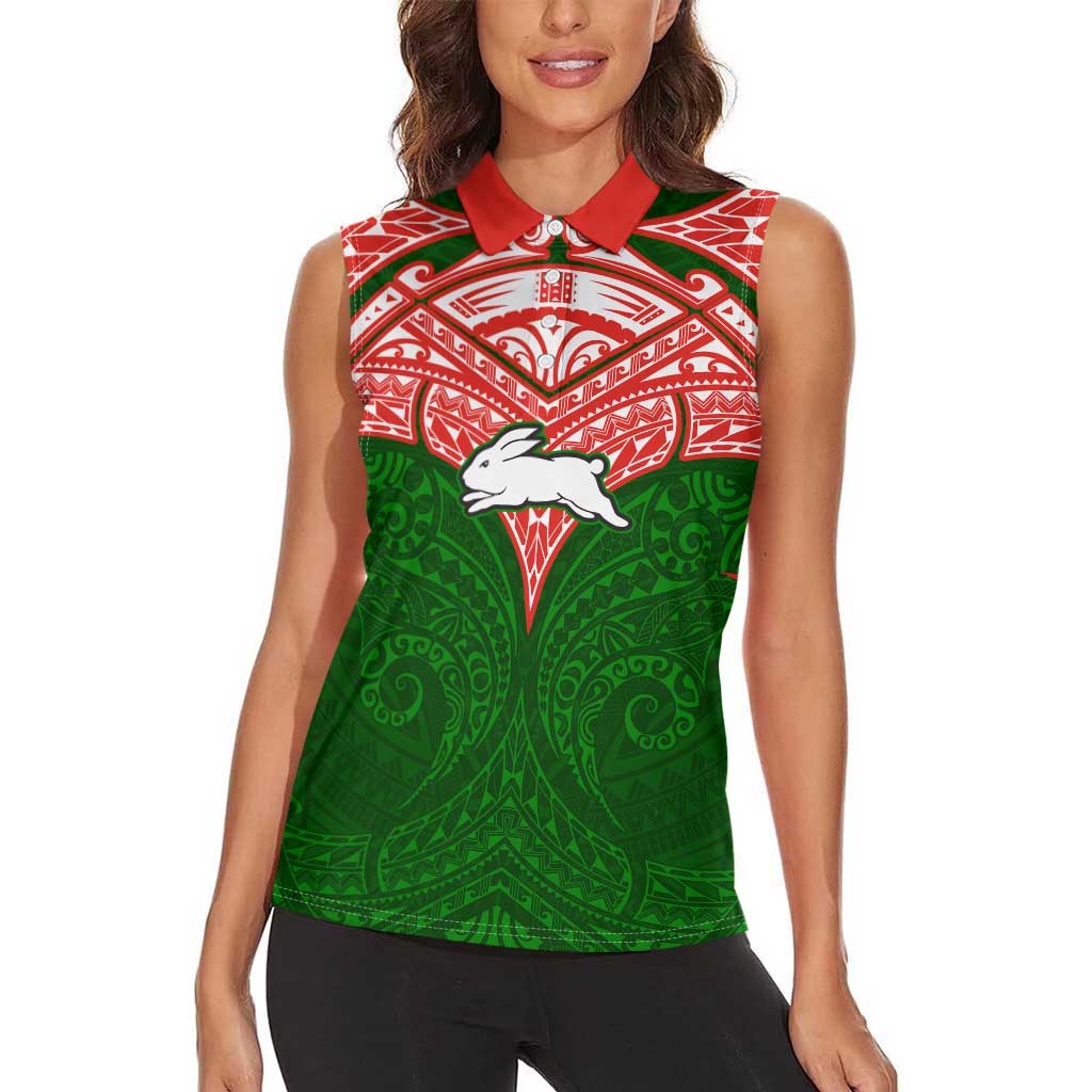 Personalized South Sydney Rabbitohs Women Sleeveless Polo Shirt Polynesian Tribal Pattern Style