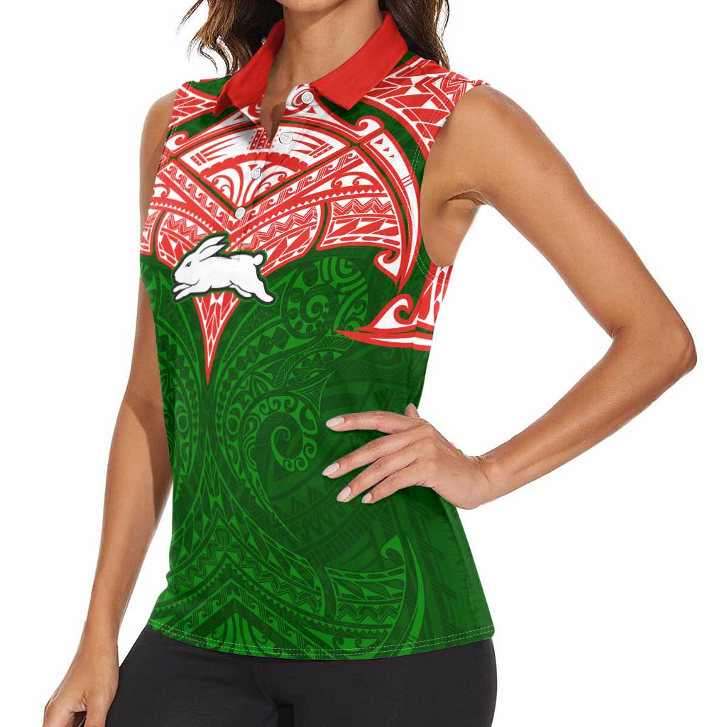 Personalized South Sydney Rabbitohs Women Sleeveless Polo Shirt Polynesian Tribal Pattern Style