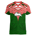 Personalized South Sydney Rabbitohs Women V-Neck T-Shirt Polynesian Tribal Pattern Style
