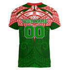 Personalized South Sydney Rabbitohs Women V-Neck T-Shirt Polynesian Tribal Pattern Style