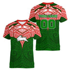 Personalized South Sydney Rabbitohs Women V-Neck T-Shirt Polynesian Tribal Pattern Style