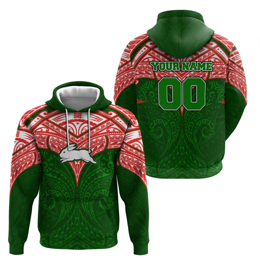 Personalized South Sydney Rabbitohs Zip Hoodie Polynesian Tribal Pattern Style