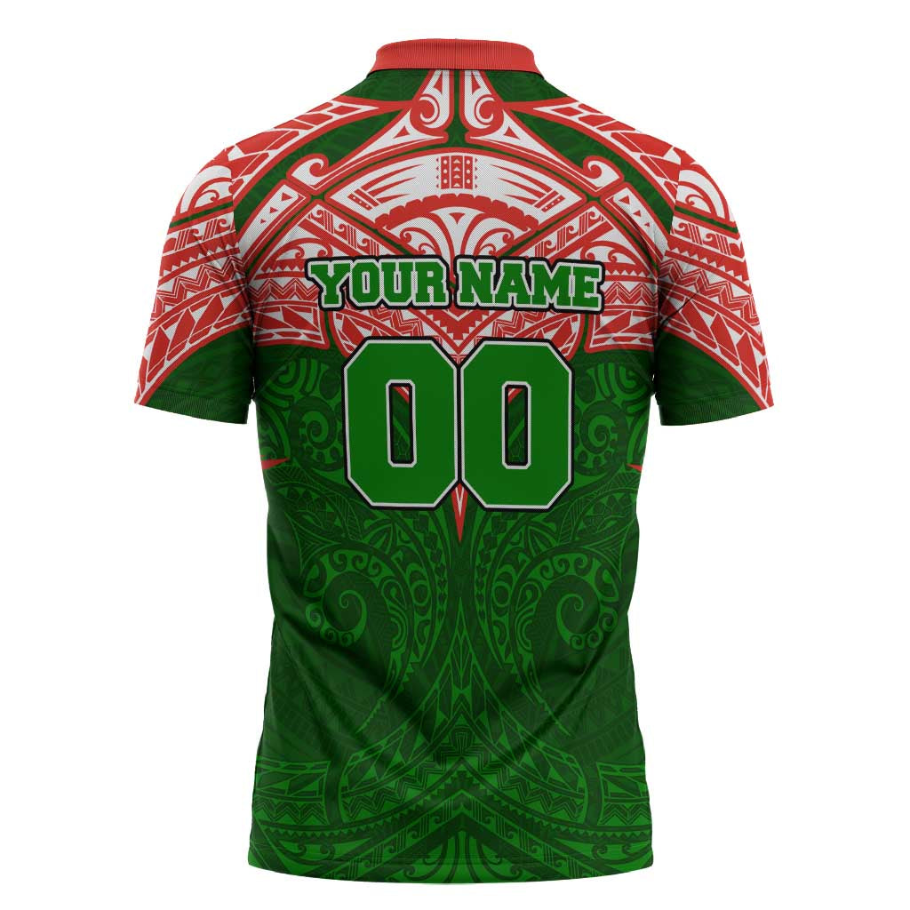 Personalized South Sydney Rabbitohs Zipper Polo Shirt Polynesian Tribal Pattern Style