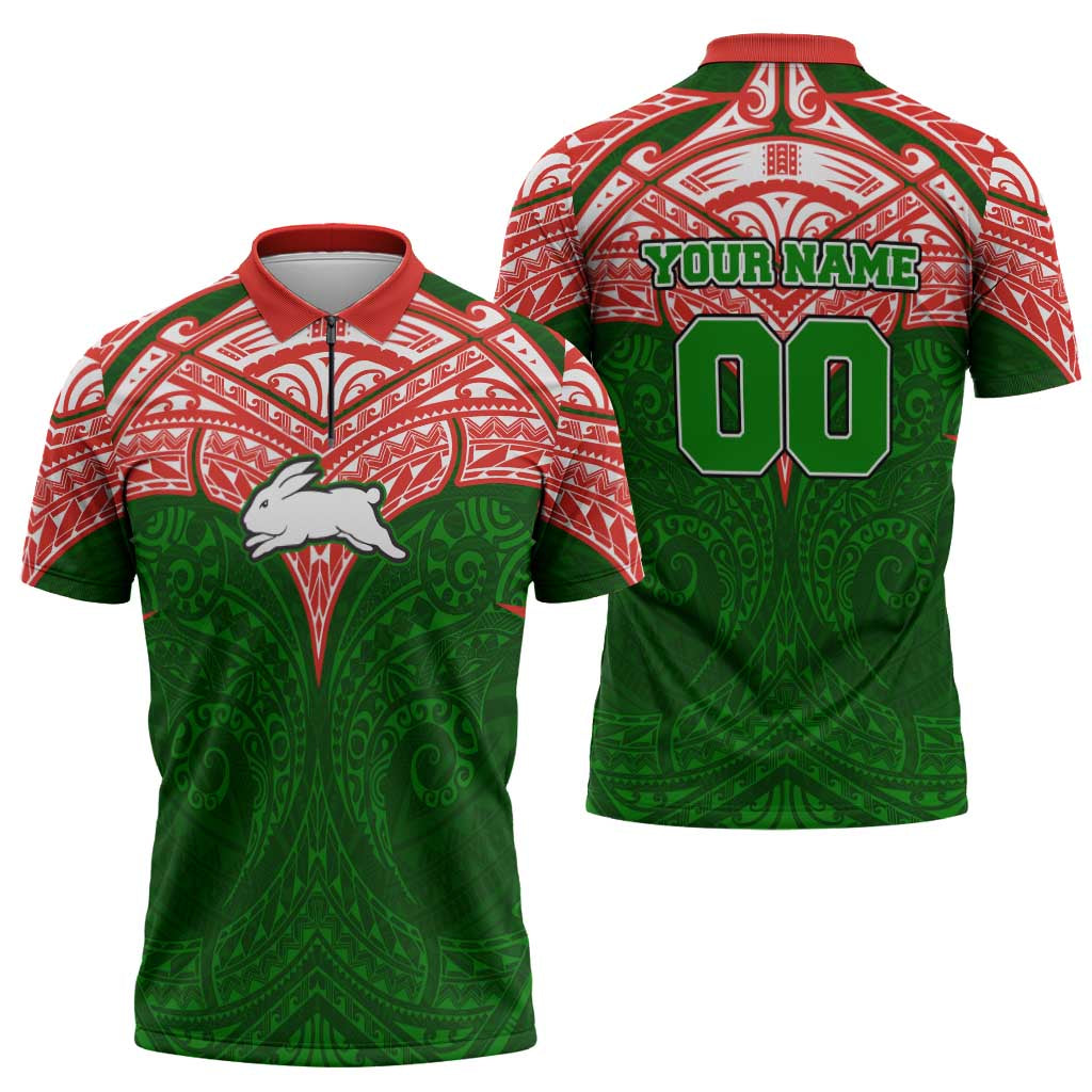 Personalized South Sydney Rabbitohs Zipper Polo Shirt Polynesian Tribal Pattern Style