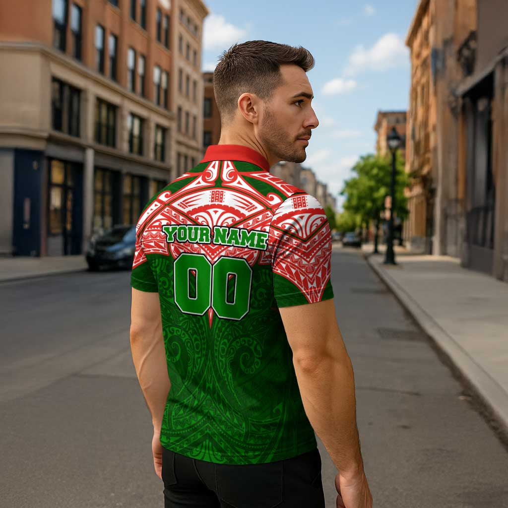 Personalized South Sydney Rabbitohs Zipper Polo Shirt Polynesian Tribal Pattern Style