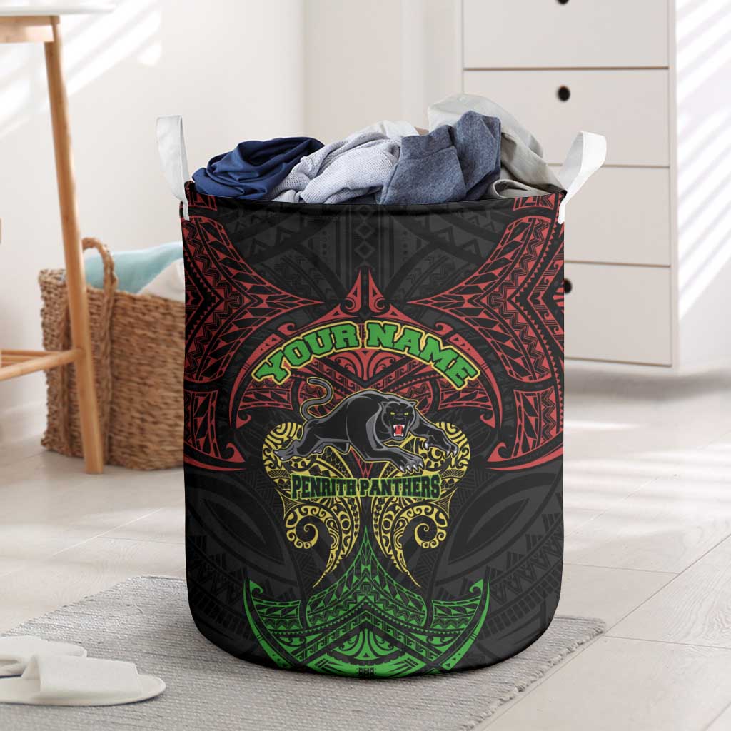 Personalized Penrith Panthers Laundry Basket Polynesian Tribal Pattern Style