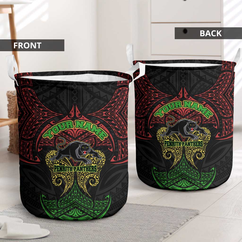 Personalized Penrith Panthers Laundry Basket Polynesian Tribal Pattern Style