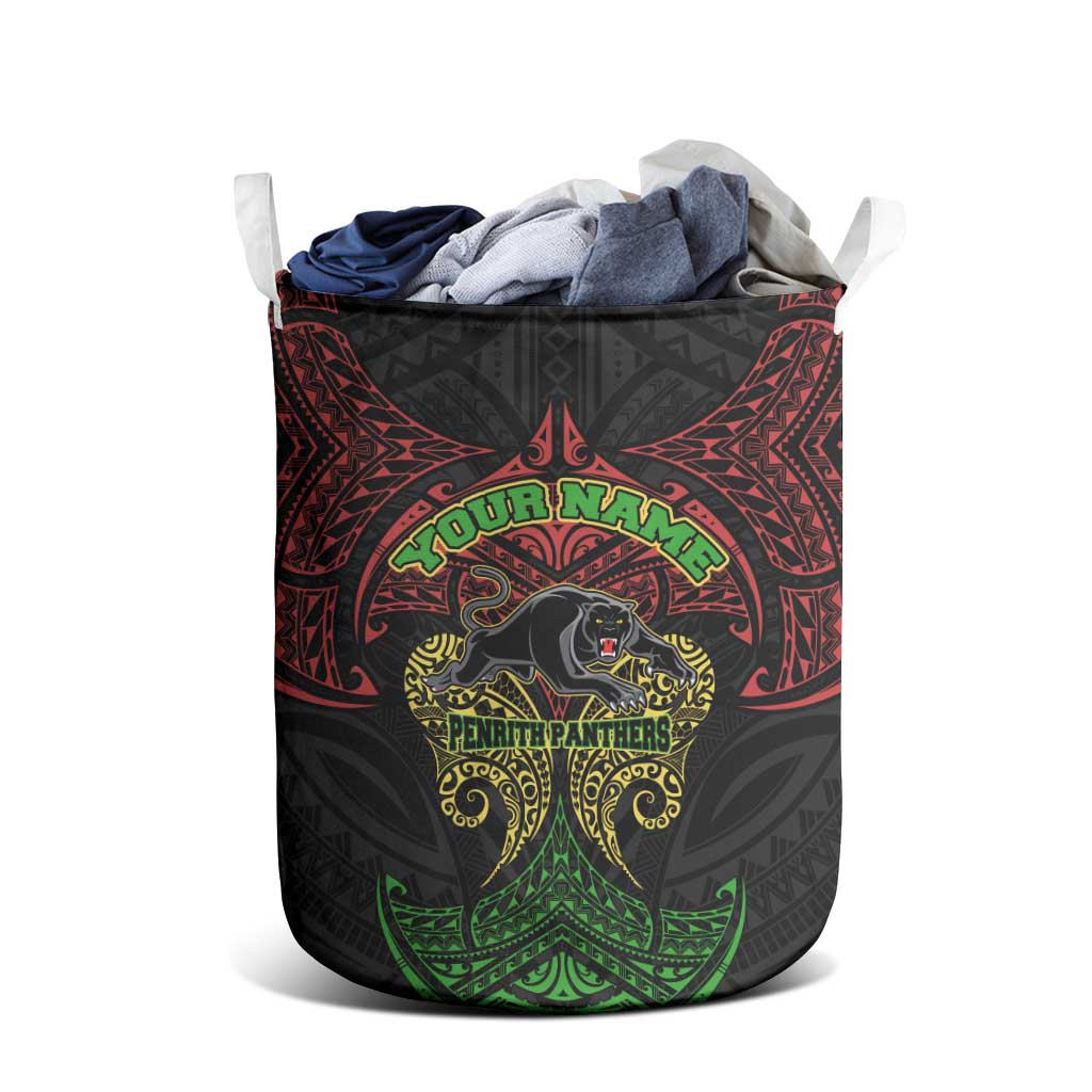 Personalized Penrith Panthers Laundry Basket Polynesian Tribal Pattern Style