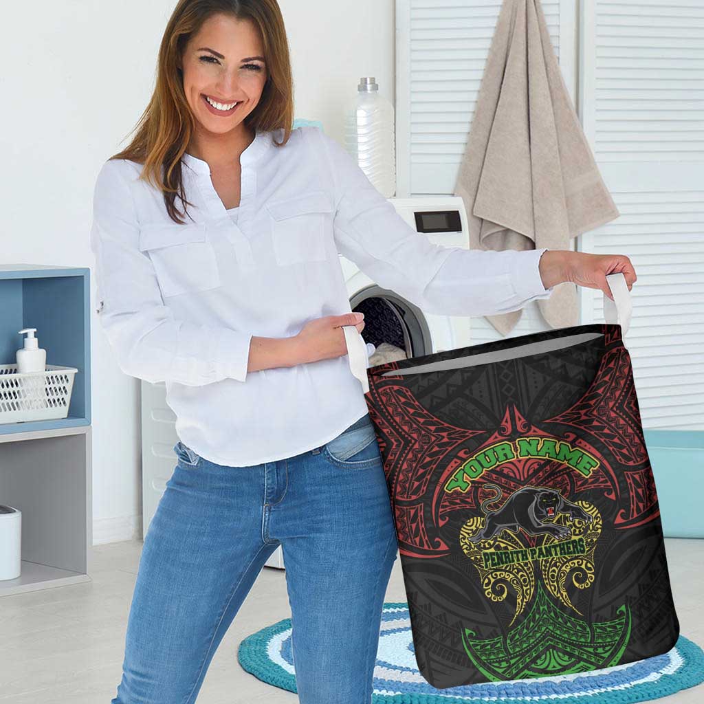 Personalized Penrith Panthers Laundry Basket Polynesian Tribal Pattern Style