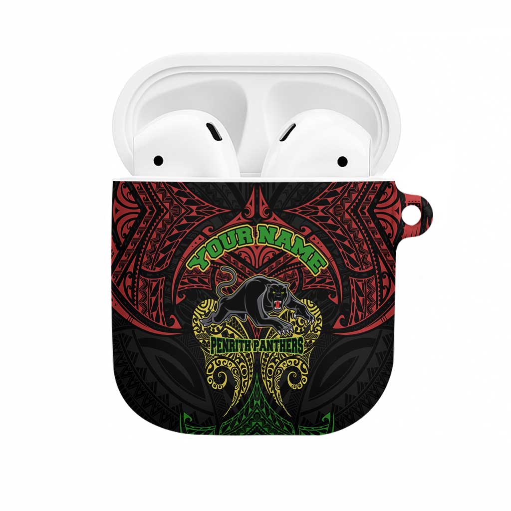 Personalized Penrith Panthers AirPods Case Polynesian Tribal Pattern Style