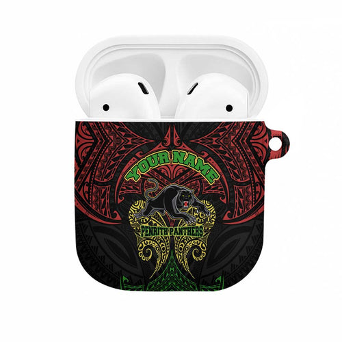 Personalized Penrith Panthers AirPods Case Polynesian Tribal Pattern Style