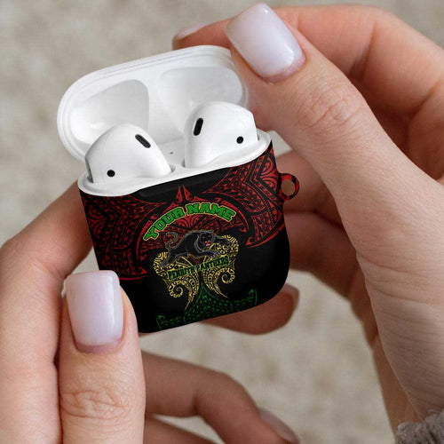 Personalized Penrith Panthers AirPods Case Polynesian Tribal Pattern Style