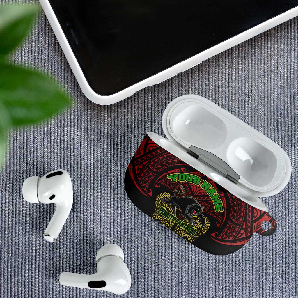 Personalized Penrith Panthers AirPods Case Polynesian Tribal Pattern Style