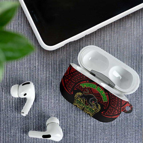 Personalized Penrith Panthers AirPods Case Polynesian Tribal Pattern Style
