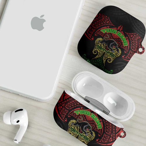 Personalized Penrith Panthers AirPods Case Polynesian Tribal Pattern Style