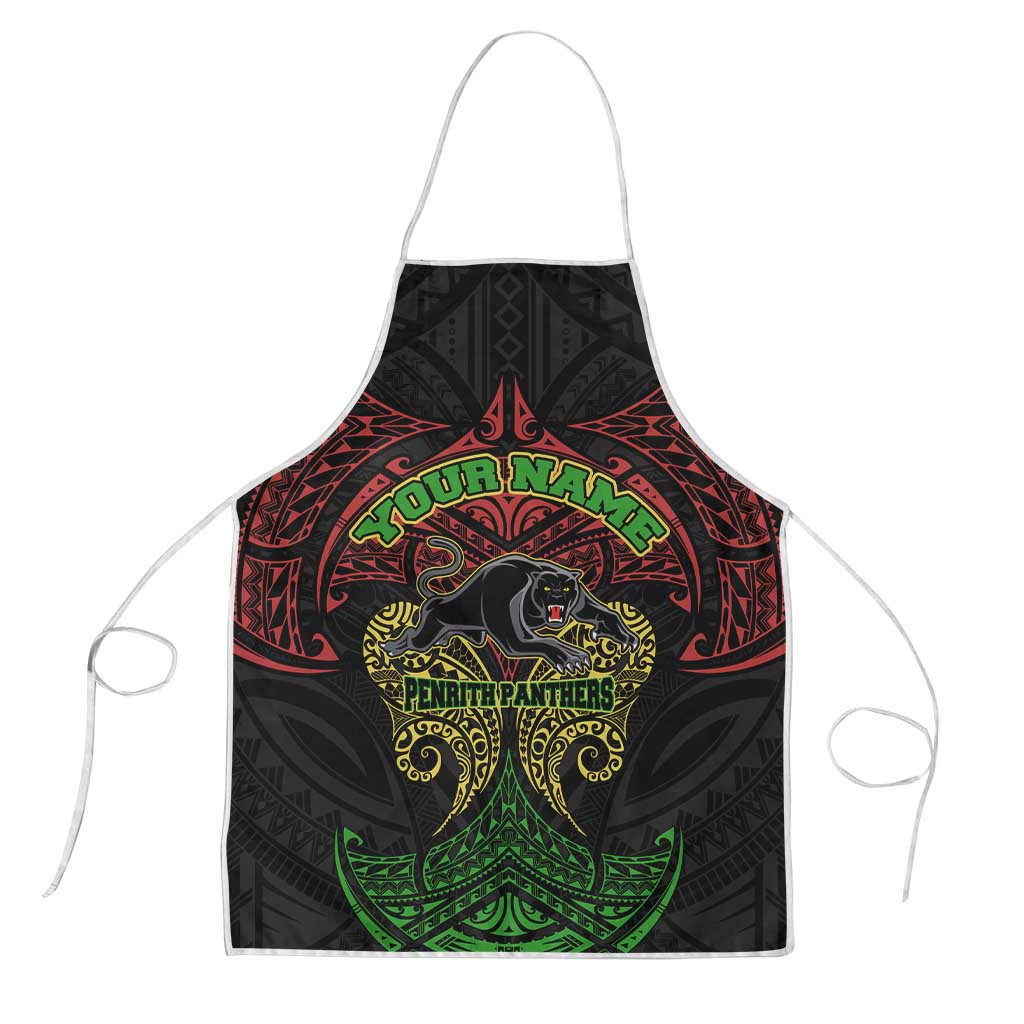 Personalized Penrith Panthers Apron Polynesian Tribal Pattern Style