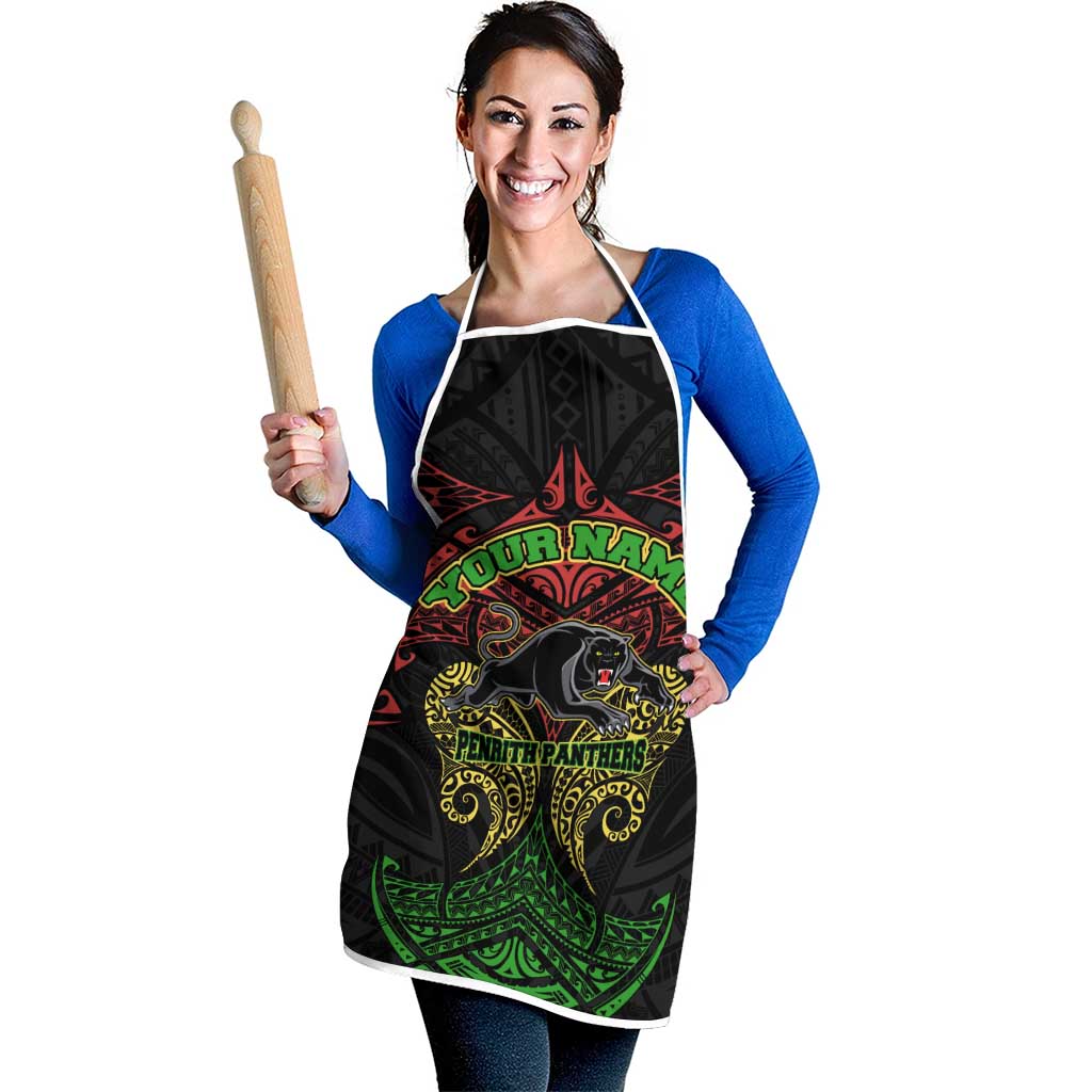 Personalized Penrith Panthers Apron Polynesian Tribal Pattern Style