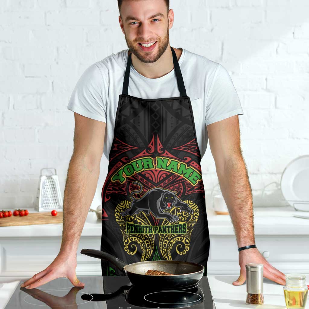 Personalized Penrith Panthers Apron Polynesian Tribal Pattern Style