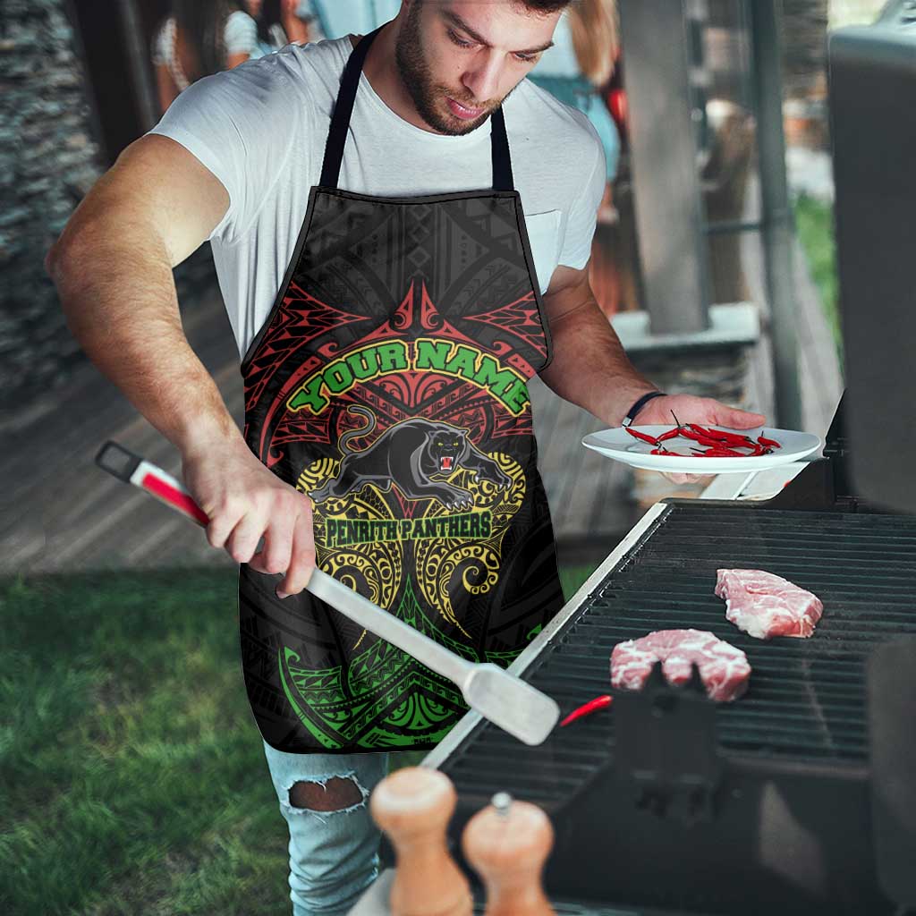 Personalized Penrith Panthers Apron Polynesian Tribal Pattern Style