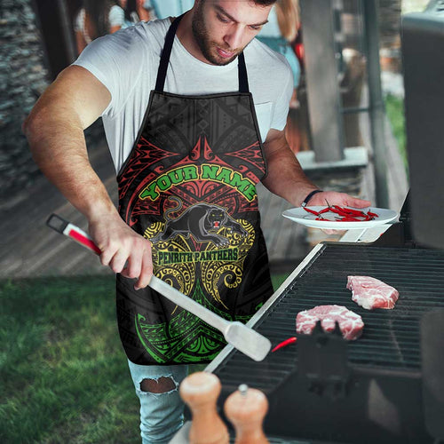 Personalized Penrith Panthers Apron Polynesian Tribal Pattern Style