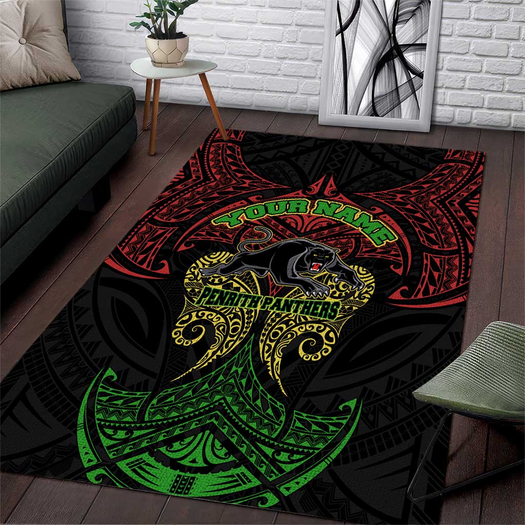 Personalized Penrith Panthers Area Rug Polynesian Tribal Pattern Style