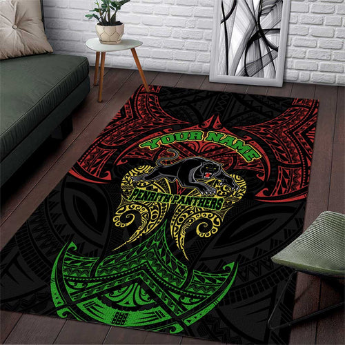 Personalized Penrith Panthers Area Rug Polynesian Tribal Pattern Style