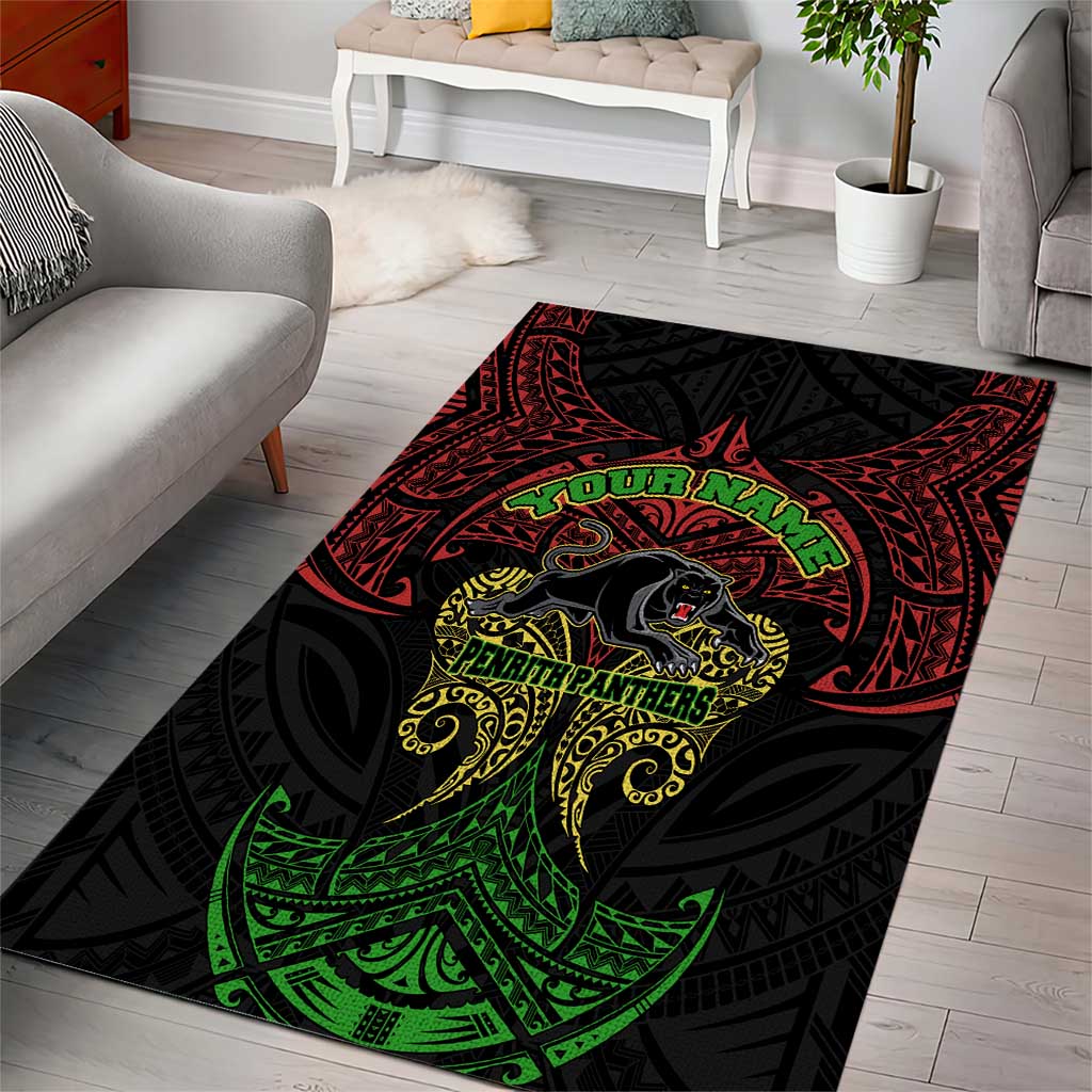 Personalized Penrith Panthers Area Rug Polynesian Tribal Pattern Style