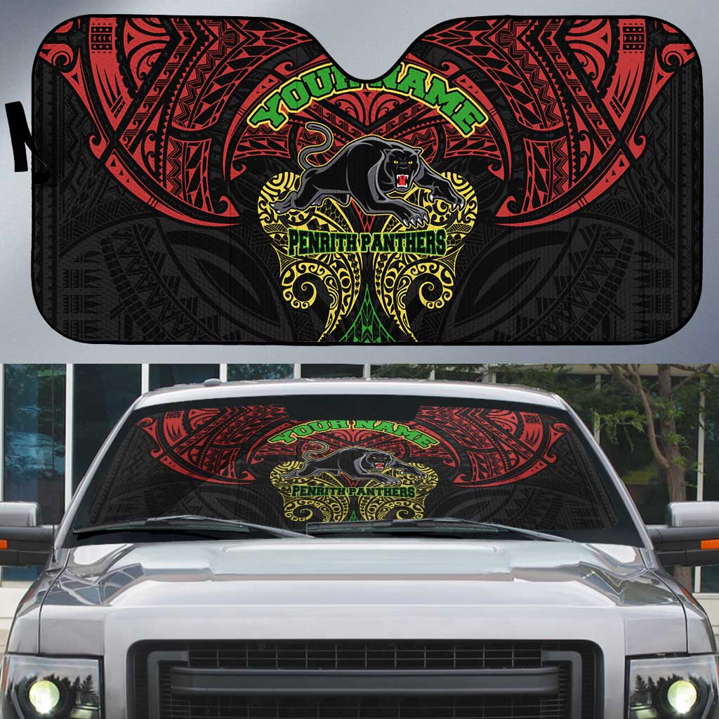 Personalized Penrith Panthers Auto Sun Shade Polynesian Tribal Pattern Style