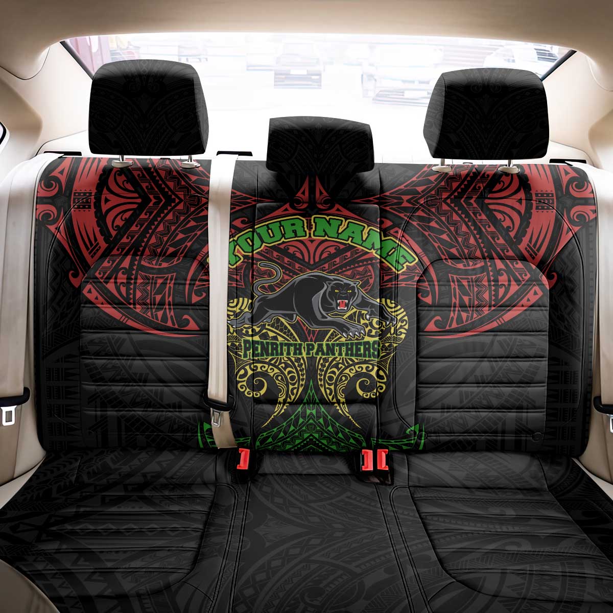 Personalized Penrith Panthers Back Car Seat Cover Polynesian Tribal Pattern Style