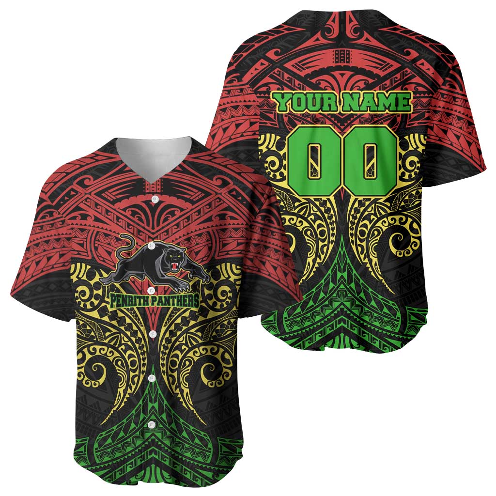 Personalized Penrith Panthers Baseball Jersey Polynesian Tribal Pattern Style