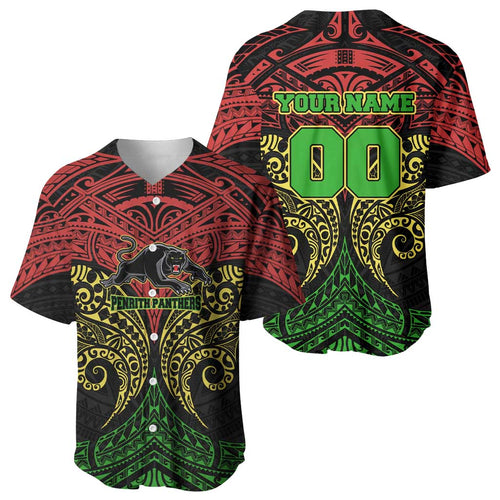 Personalized Penrith Panthers Baseball Jersey Polynesian Tribal Pattern Style