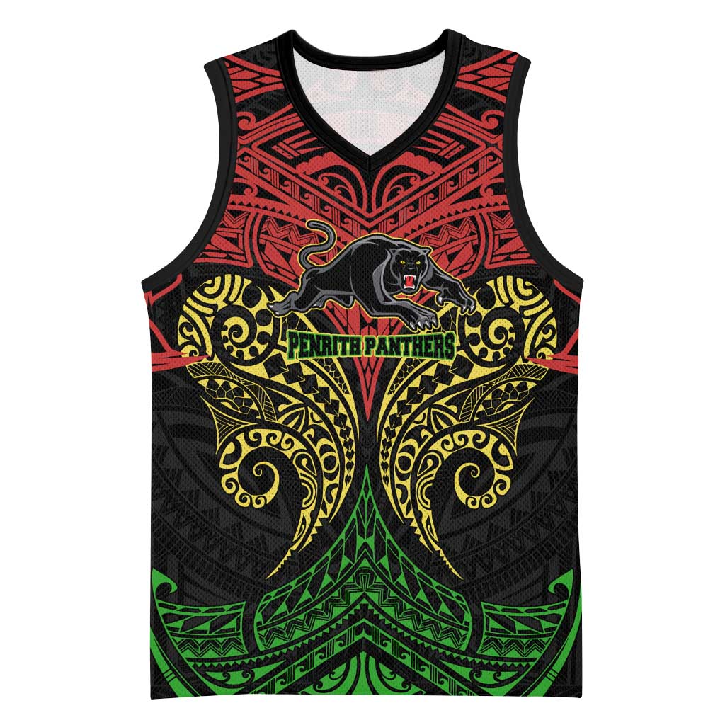Personalized Penrith Panthers Basketball Jersey Polynesian Tribal Pattern Style