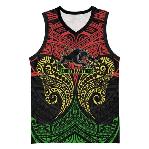 Personalized Penrith Panthers Basketball Jersey Polynesian Tribal Pattern Style