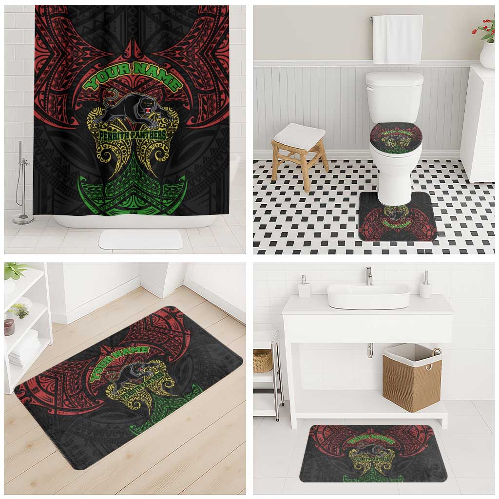Personalized Penrith Panthers Bathroom Set Polynesian Tribal Pattern Style