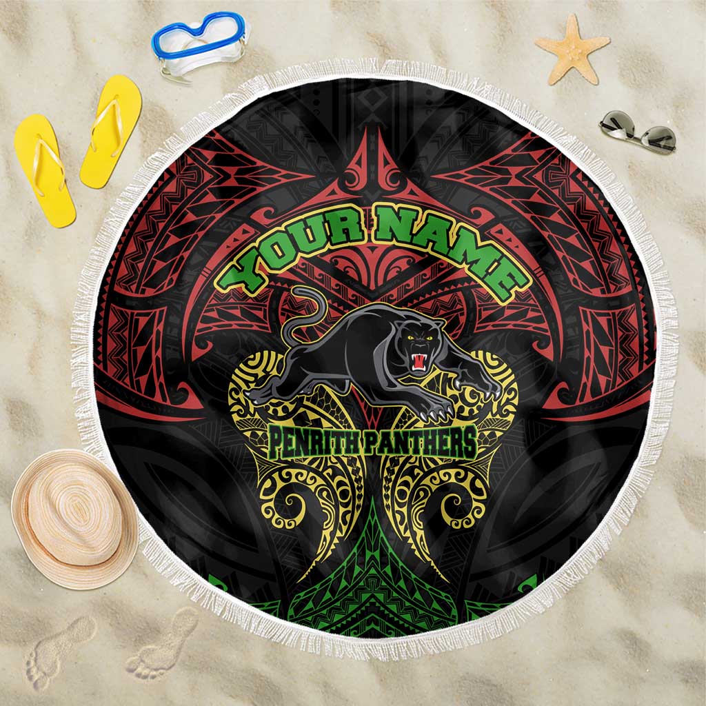 Personalized Penrith Panthers Beach Blanket Polynesian Tribal Pattern Style
