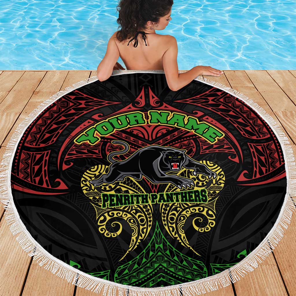 Personalized Penrith Panthers Beach Blanket Polynesian Tribal Pattern Style