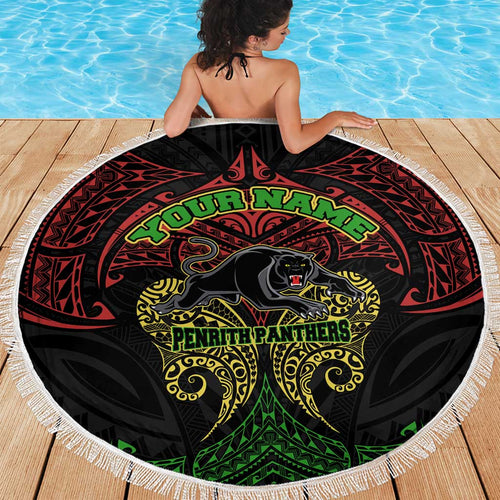 Personalized Penrith Panthers Beach Blanket Polynesian Tribal Pattern Style