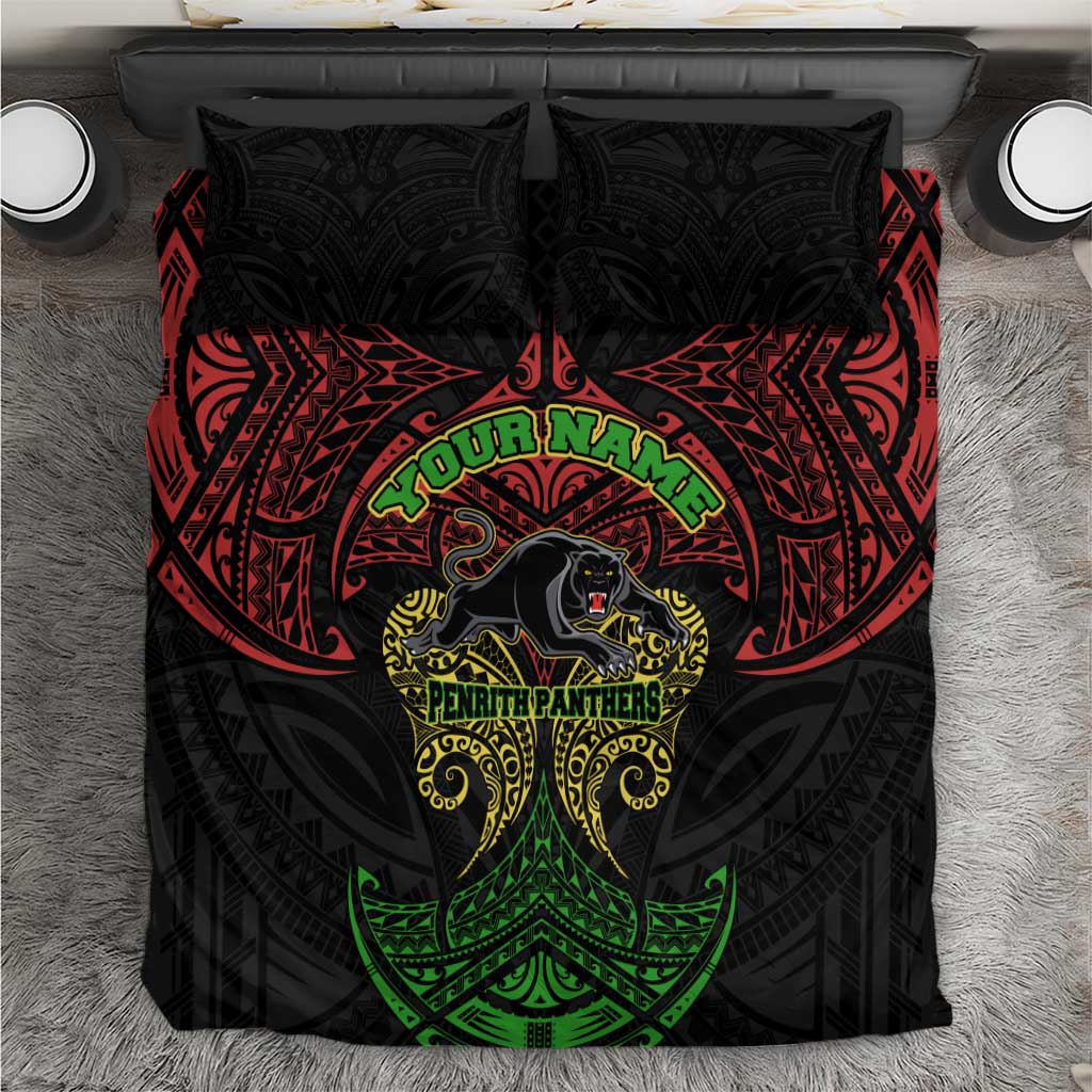 Personalized Penrith Panthers Bedding Set Polynesian Tribal Pattern Style
