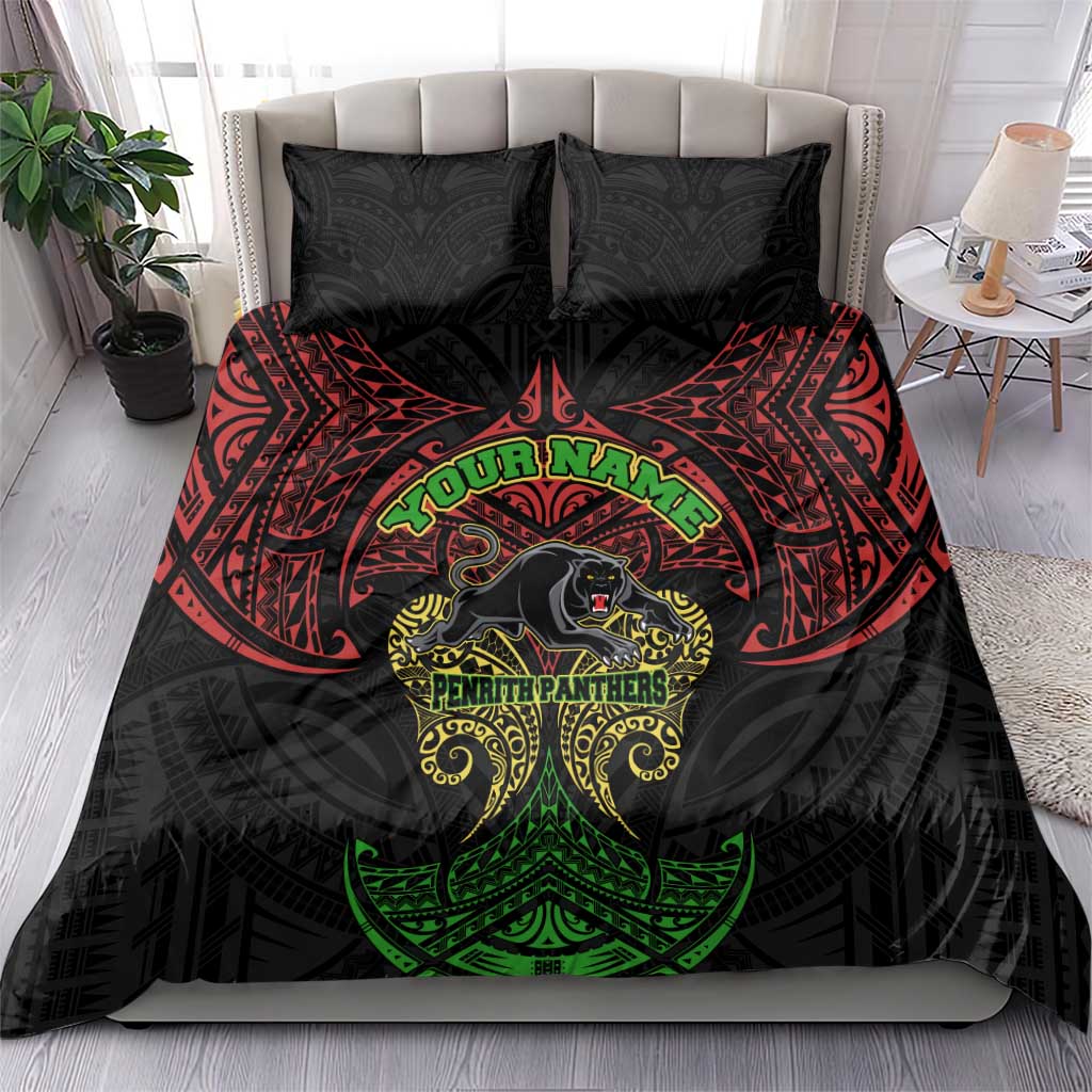 Personalized Penrith Panthers Bedding Set Polynesian Tribal Pattern Style
