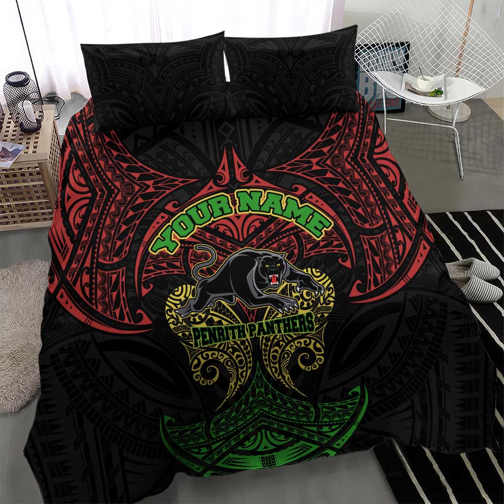 Personalized Penrith Panthers Bedding Set Polynesian Tribal Pattern Style